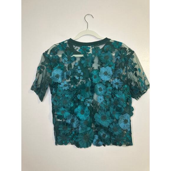NWT Anthropologie Dolan Coast Flower Appliqué Sheer Green Romantic Tee Small - Picture 5 of 10